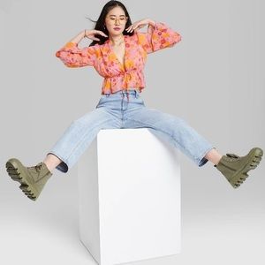 Wild Fable Women's Long Sleeve Tie-Front Woven Top